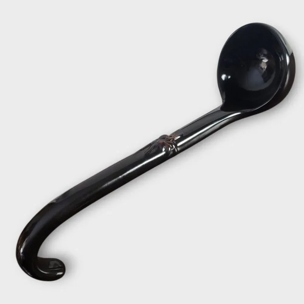 Vintage Ceramic Long Soup Tureen Ladle Black Glazed 12 Inches